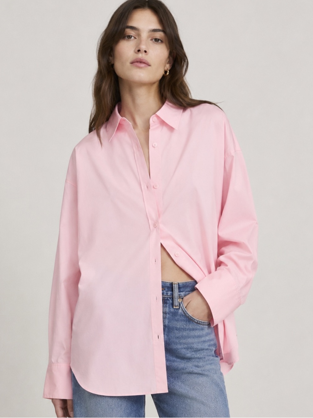 Babaton Aritzia Essential Oversized Button Down Shirt in Daisy Pink